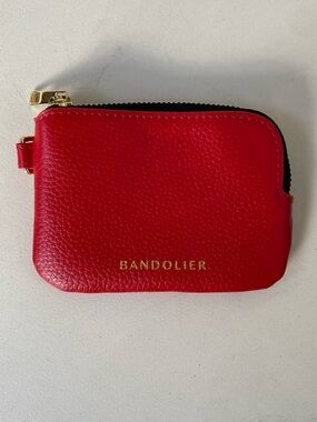 Bandolier Red Pebbled Leather Zip Pouch with Gold Hardware